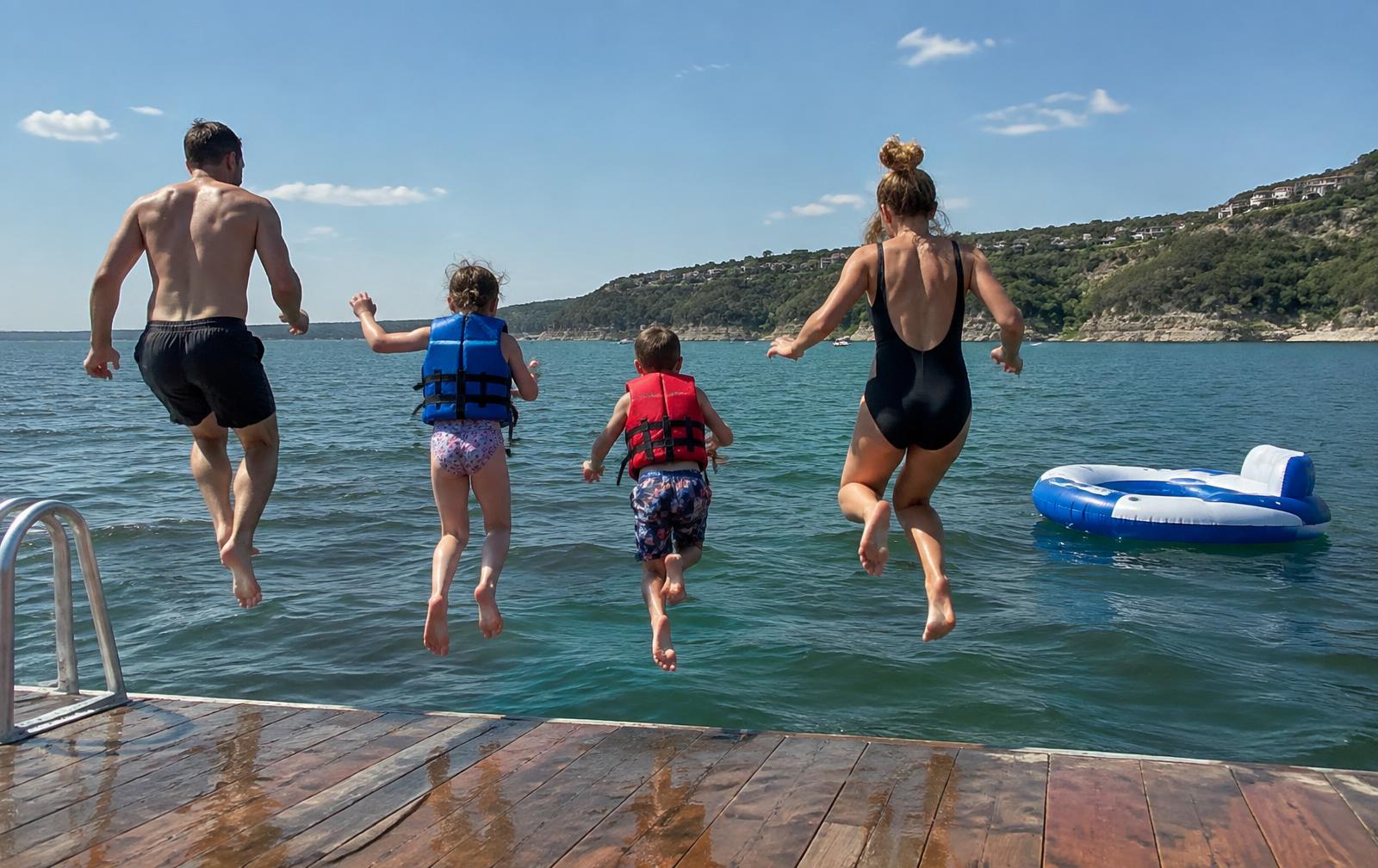 Outdoor seating and firepit area at a Lake Travis vacation rental