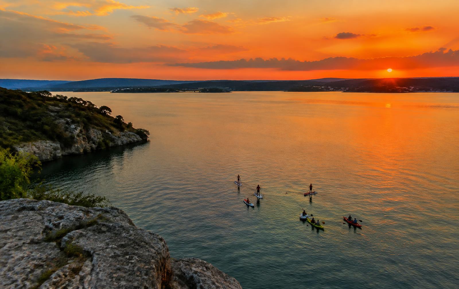 Lake Travis seen from the shoreline at The Reserve in Spicewood, Texas